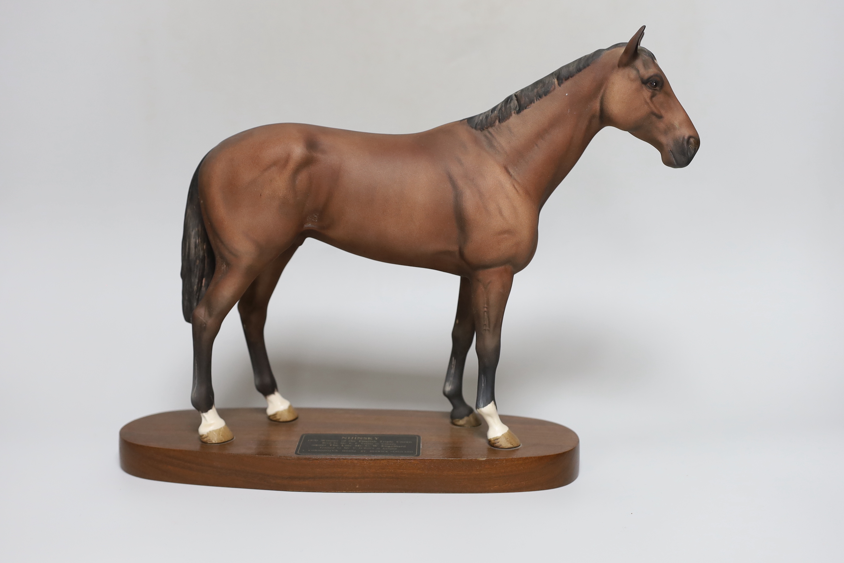 A Beswick model of a horse ‘Nijinsky 1970 winner of the English triple crown, bred by Mr. E. P. Taylor in Canada’ 28cm